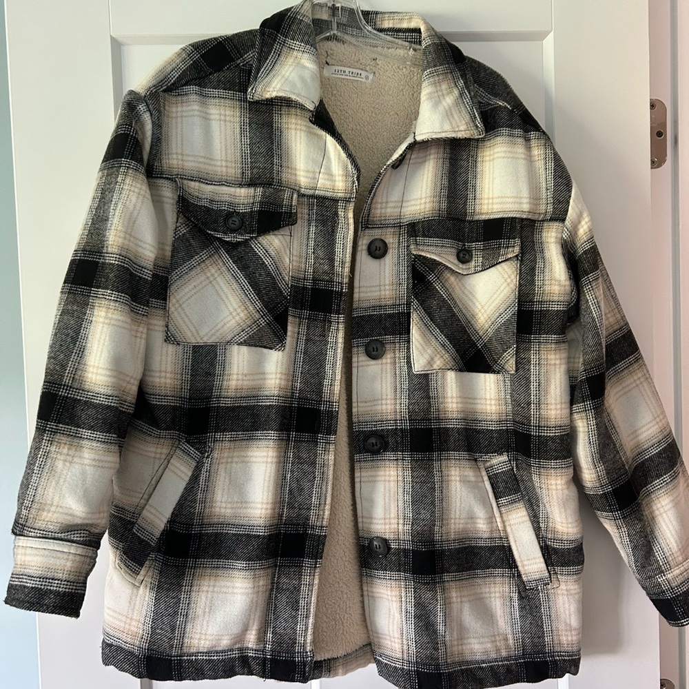 12th Tribe Black and Cream Checkered Jacket